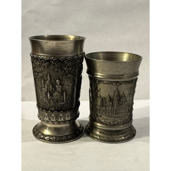 Vintage Pewter Mini Cups – German SKS Zinn, 2" & 2.5" - Picture 3 of 10
